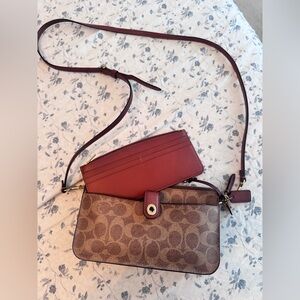 Coach Tan and Red Crossbody Bag